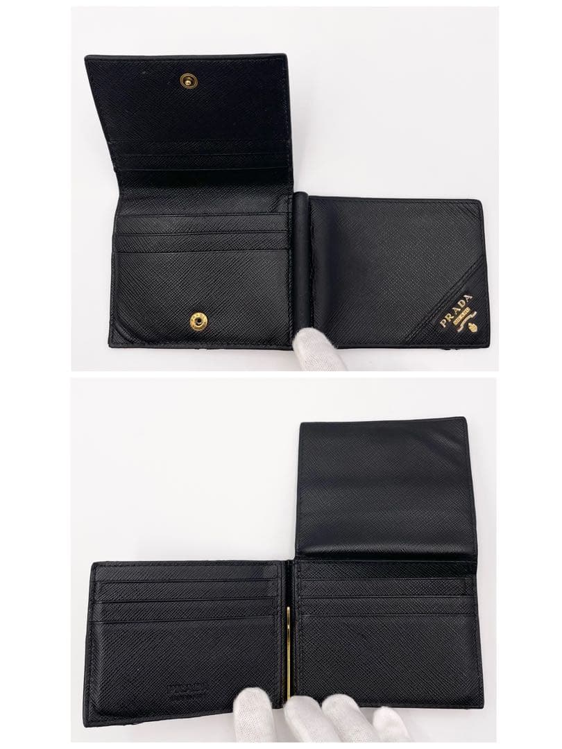 正規品 PRADA プラダ マネークリップ 折り財布 サフィアーノ 付属品完備