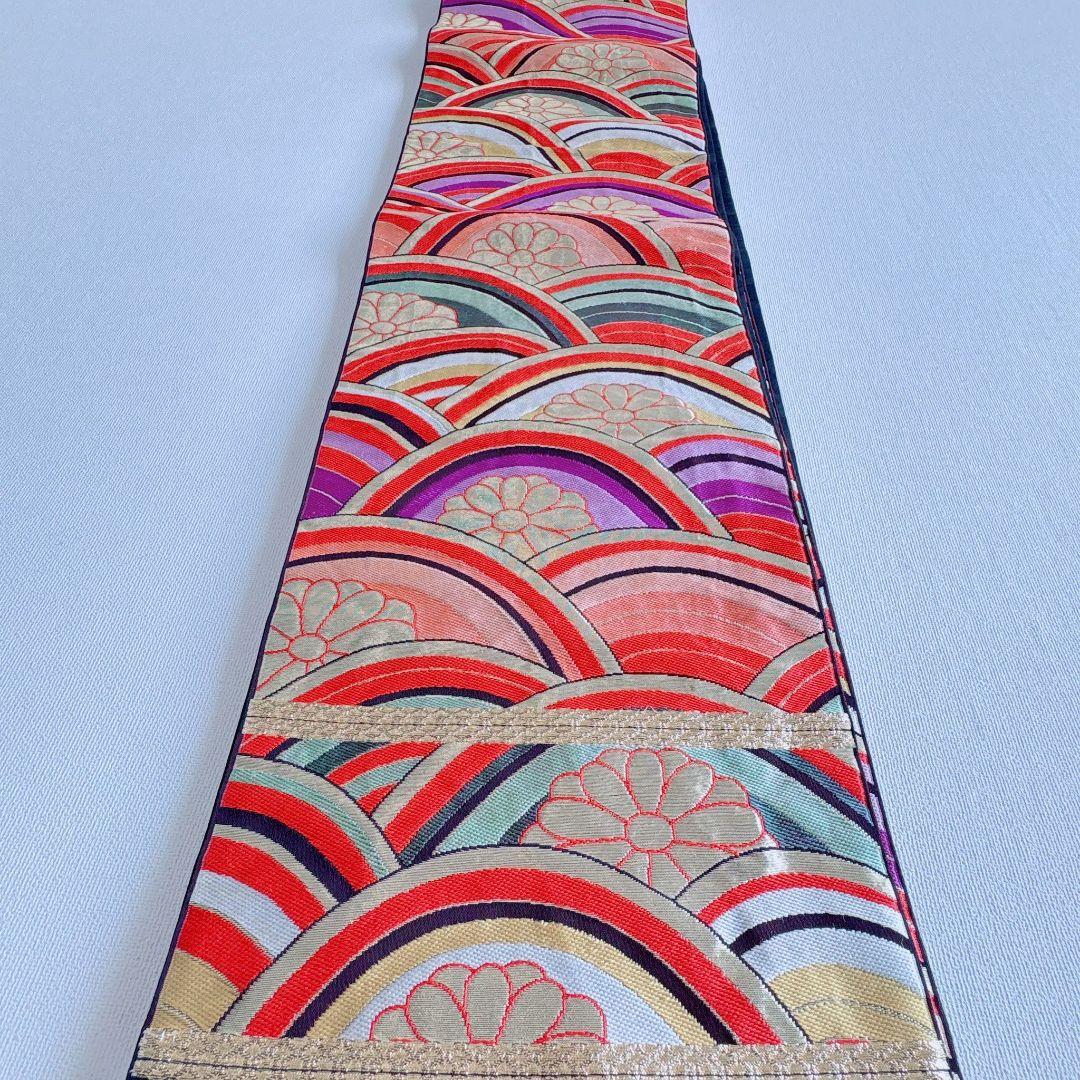 フルセット七五三７歳女の子　オレンジ地　傘椿　黒地袋帯　袖なし長襦袢7125