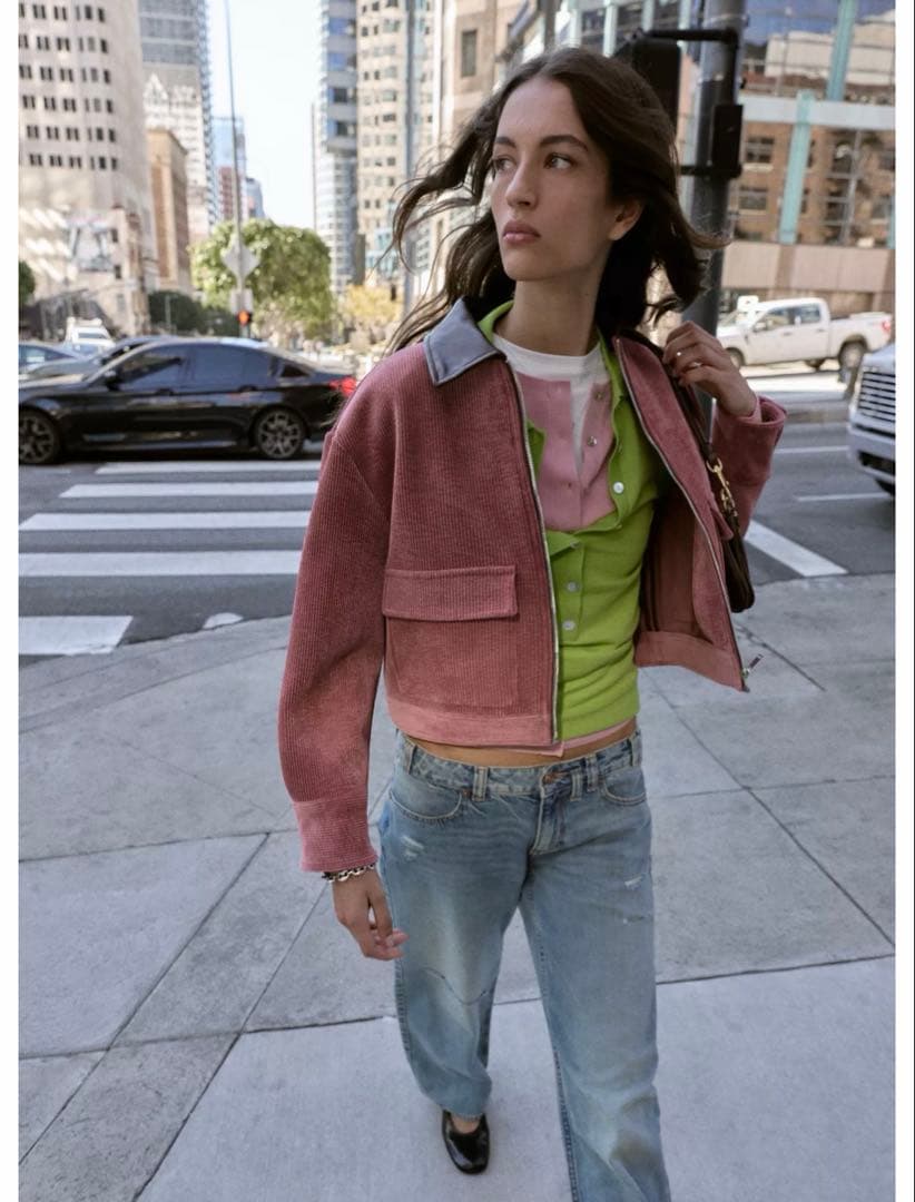 ZARA ザラ コーデュロイ フェイクレザー襟ジャケット 新作 完売品