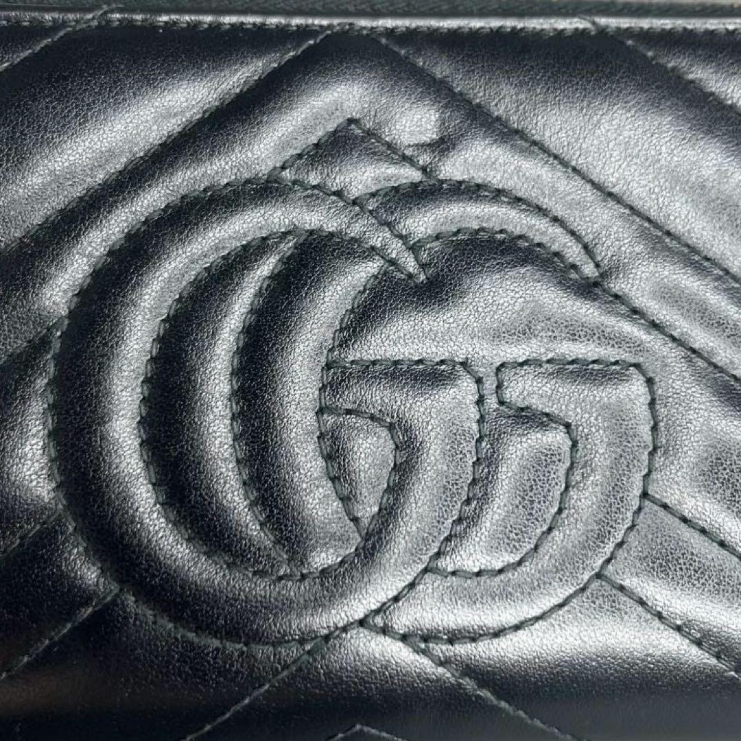 【美品】GUCCI GGマーモント 長財布 ラウンドファスナー キルティング 黒