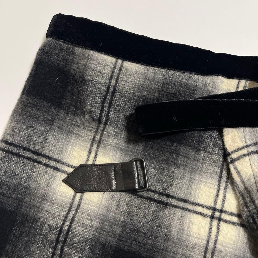 07AW NUMBER (N)INE 巻きスカート オンブレチェック フリンジ