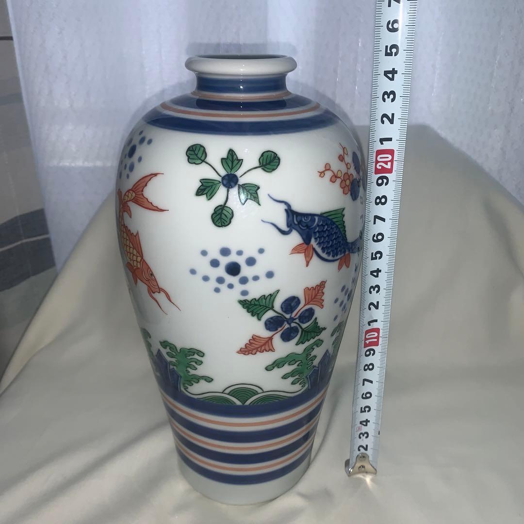◉本日限定◉五世　三浦竹泉　色絵遊魚紋　瓶子　花瓶　壺　共箱