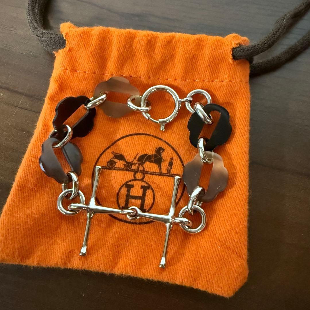 HERMES エルメス バッファローホーン シルバー Hチャーム ブレスレット