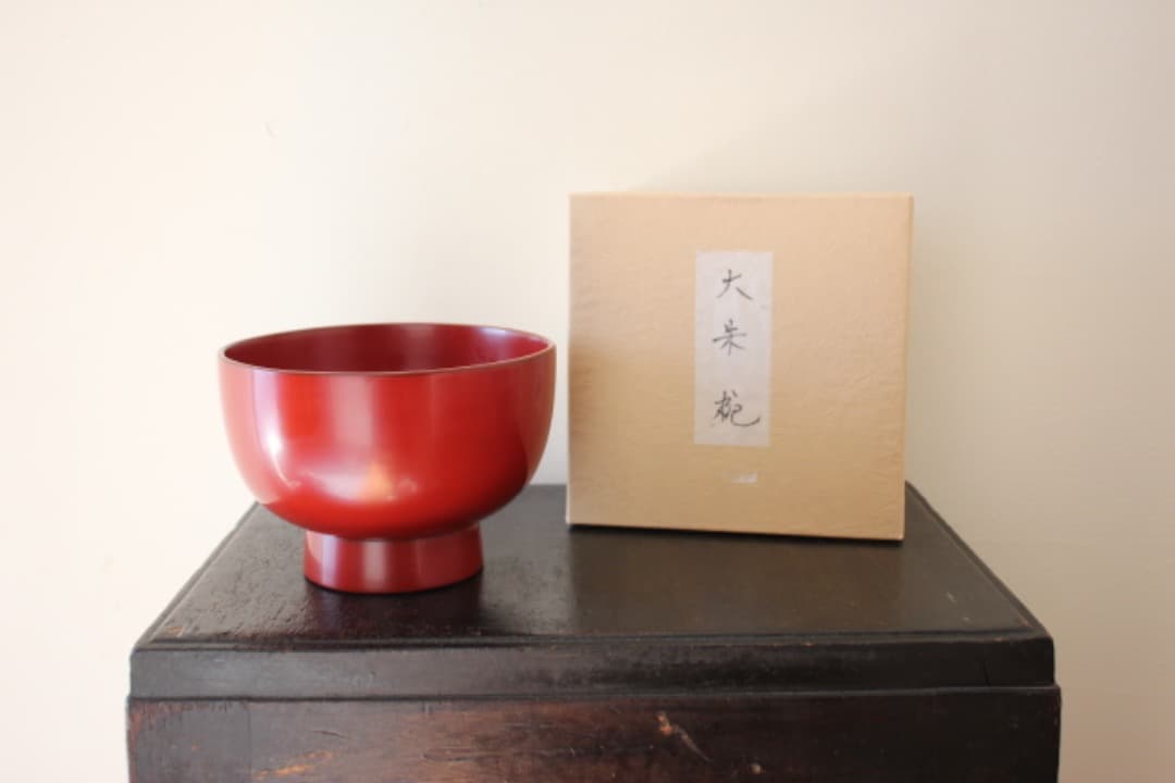 未使用・箱入　佐藤阡朗（せんろう）　大朱椀　朱塗　漆器