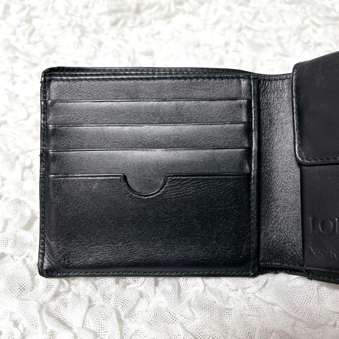 箱付美品✨LOEWE アナグラム　レザー 二つ折り財布　ロエベ　小銭入れ付　黒