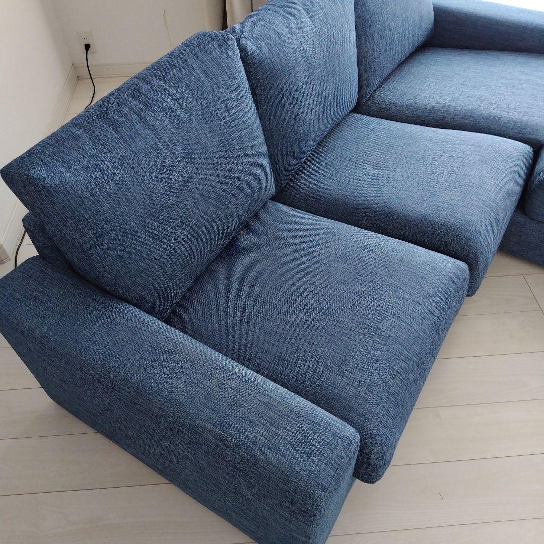 【特価:手渡しのみ】ダークブルー L字型ファブリックソファ（ニトリ）