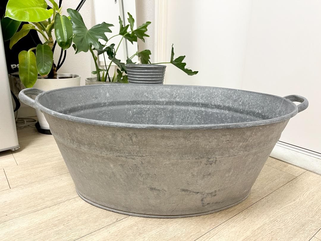 ビンテージ プランター 特大 タライ シルバー 鉄製 亜鉛メッキ