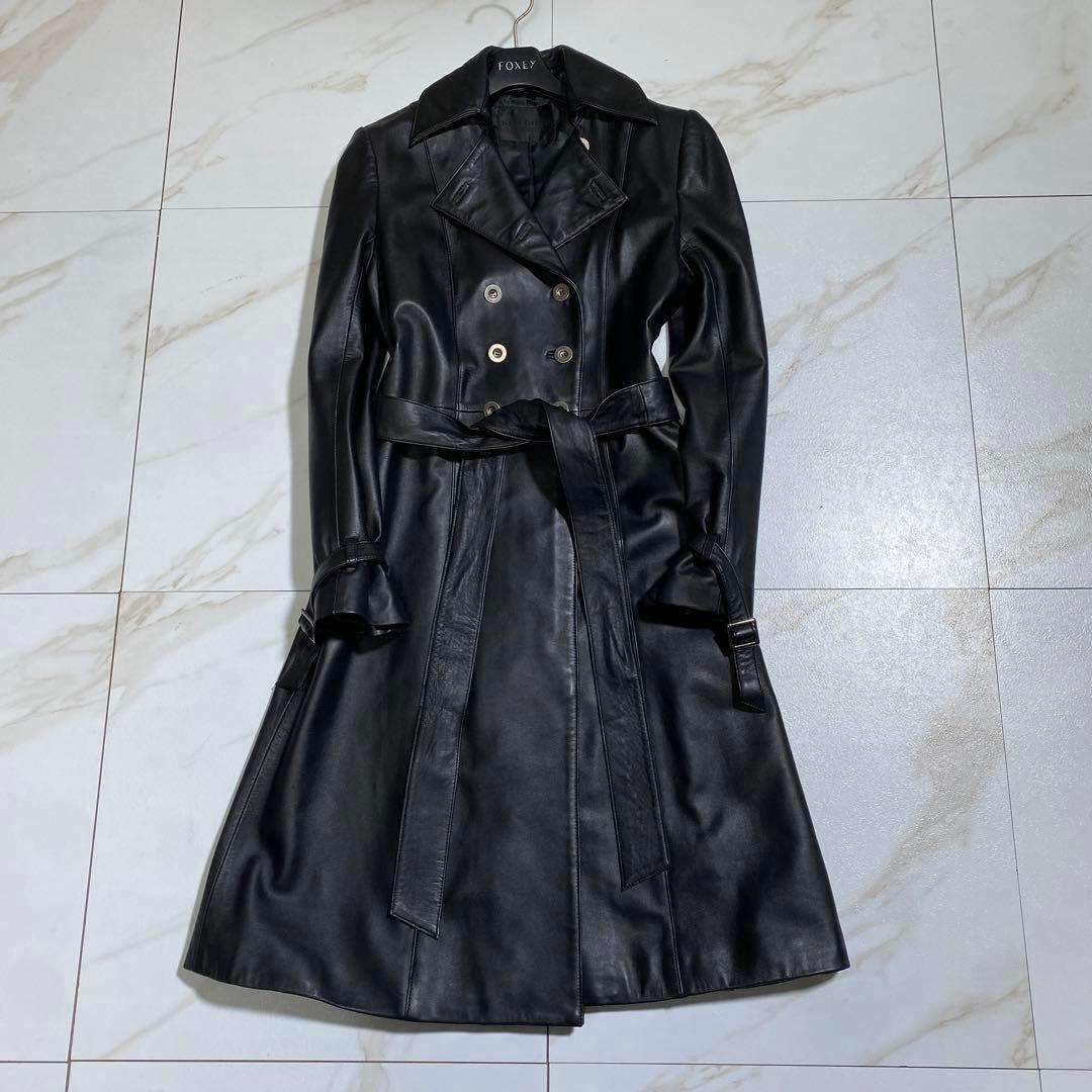 極美品♡SUNROSE 羊革 光沢 ラムレザーダブルトレンチコート 高級本革