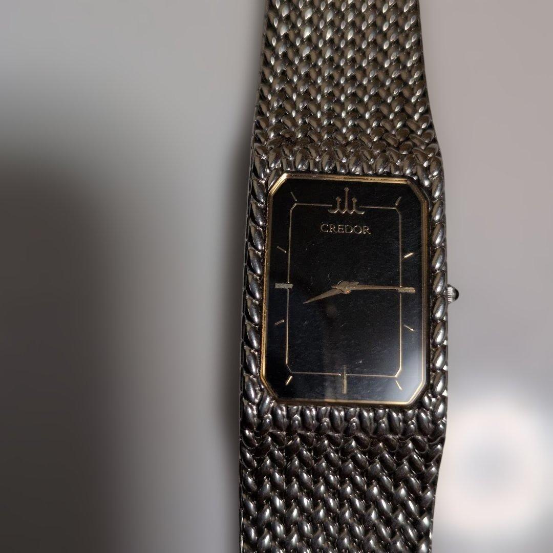 ジャンクCREDOR シルバー メッシュ ブラックダイヤル 腕時計