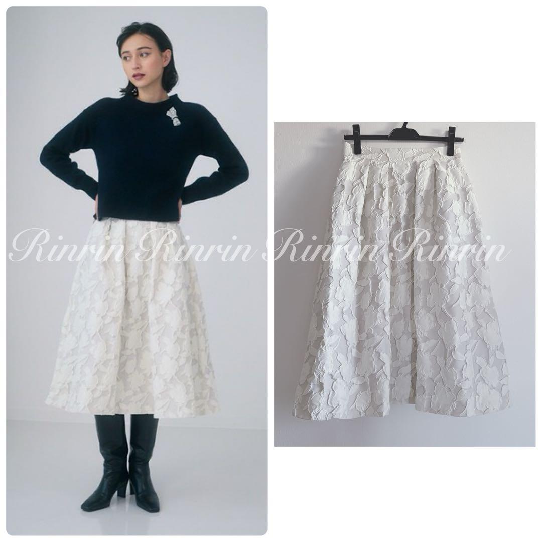 【美品】ANAYI フラワージャガードタックフレアスカート 36