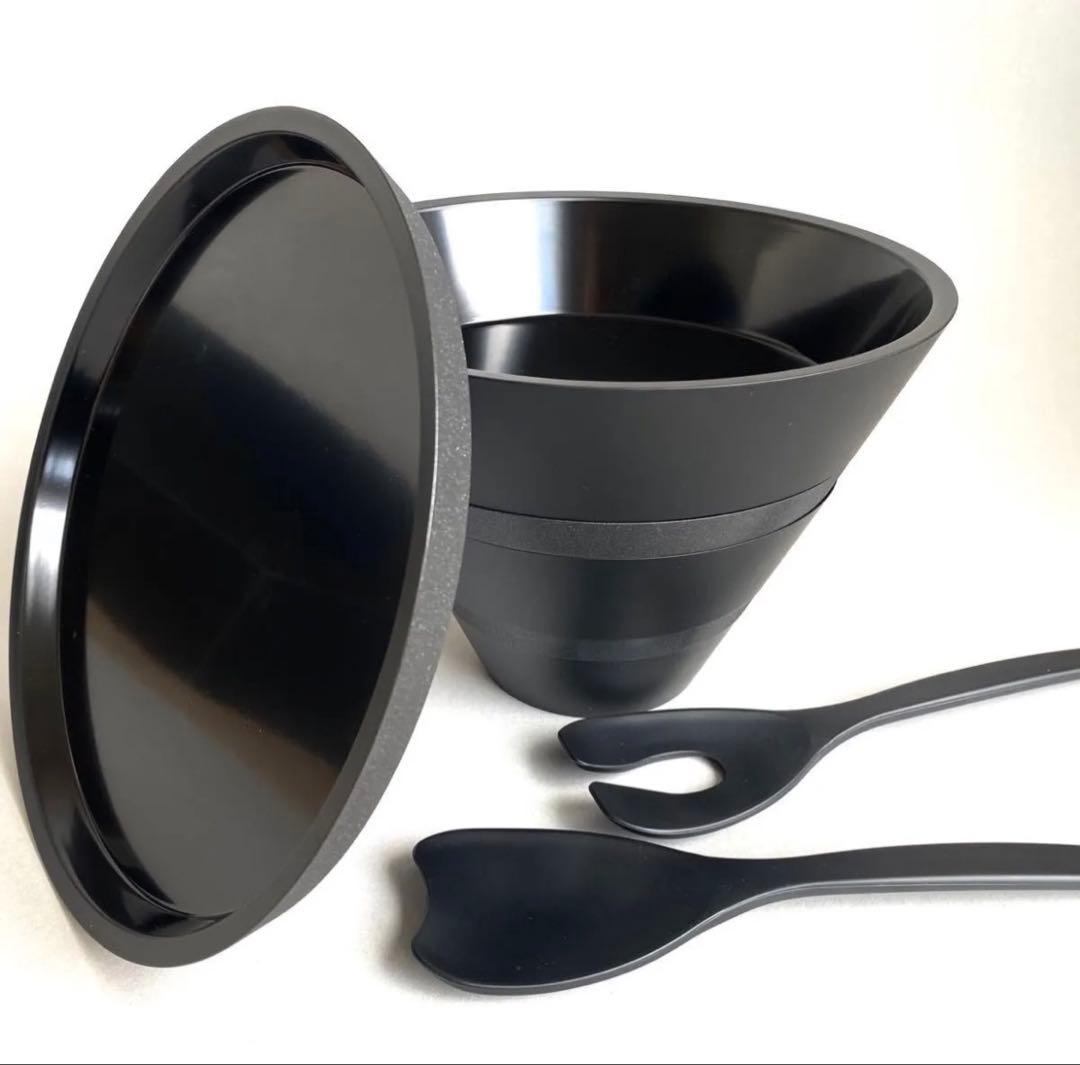 稀少品　皿と鉢の三段重　漆　ブラック　パーティー　デザイン　デザインアワード受賞