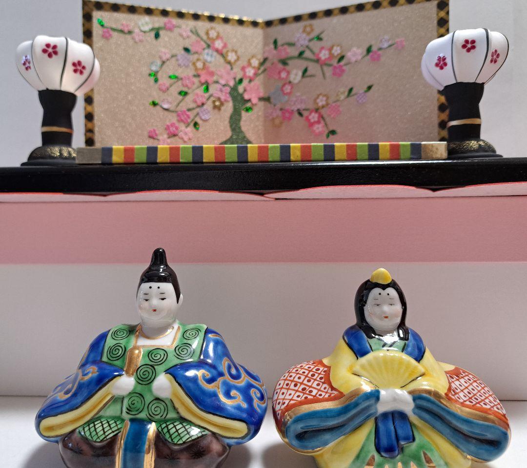 k-⑪九谷焼 ひな人形 3号 親王飾り 菊仙作 唐草 鹿の子