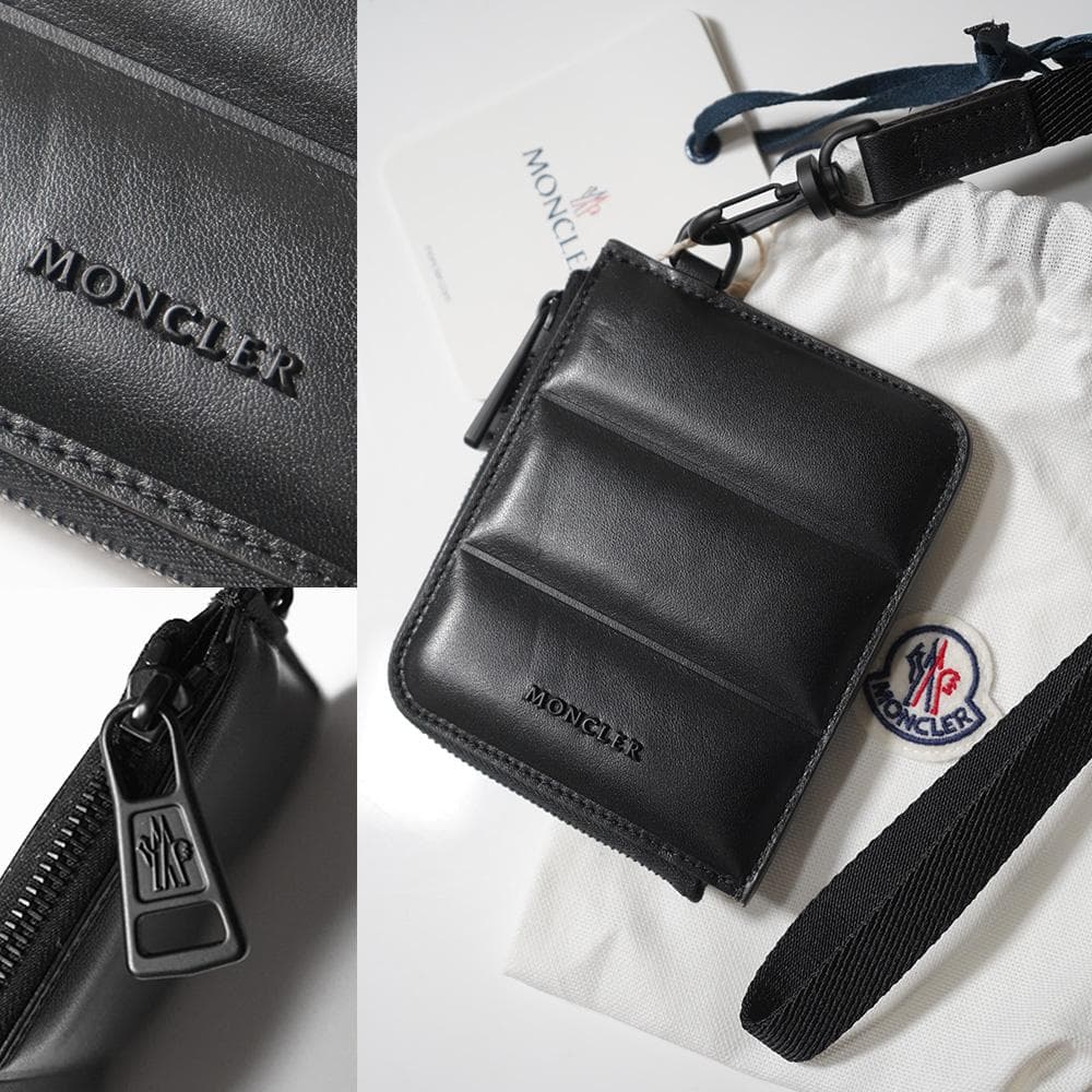新品【 MONCLER モンクレール 】ストラップ付ロゴ レザーウォレット/財布