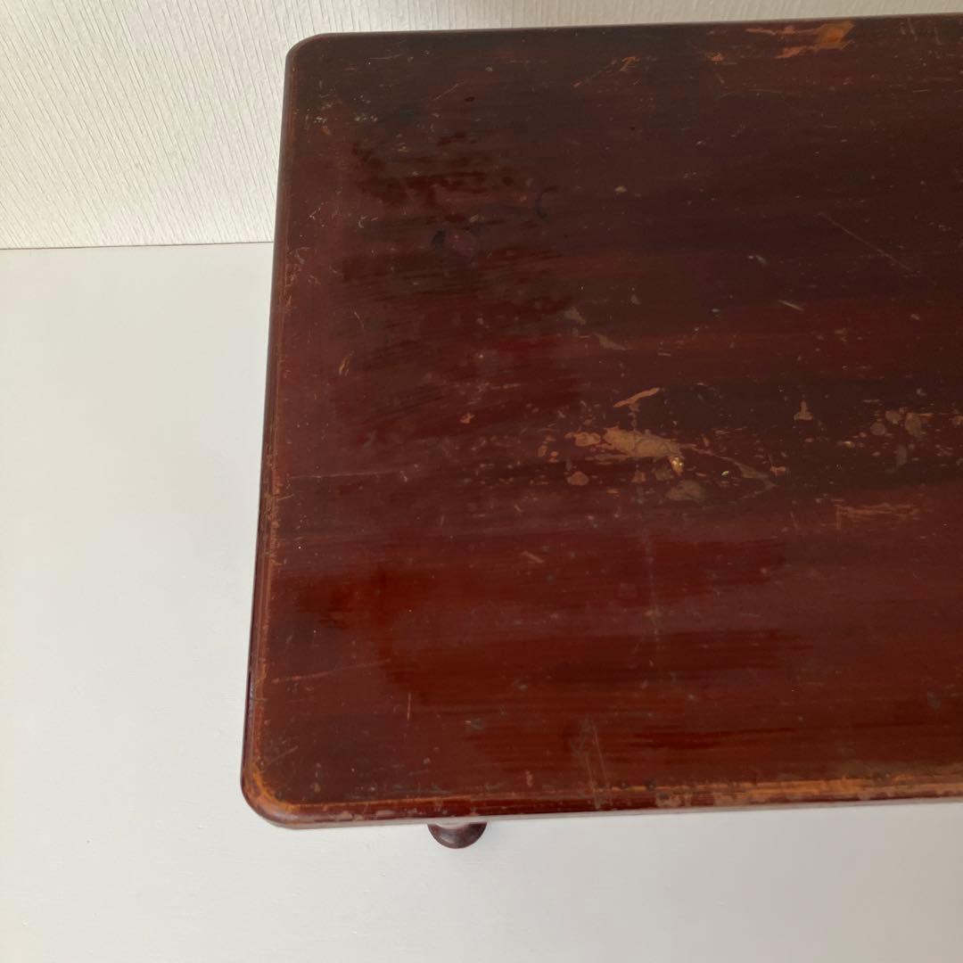 古い文机　ろくろ脚　木製ダークブラウンテーブル 引き出し付き