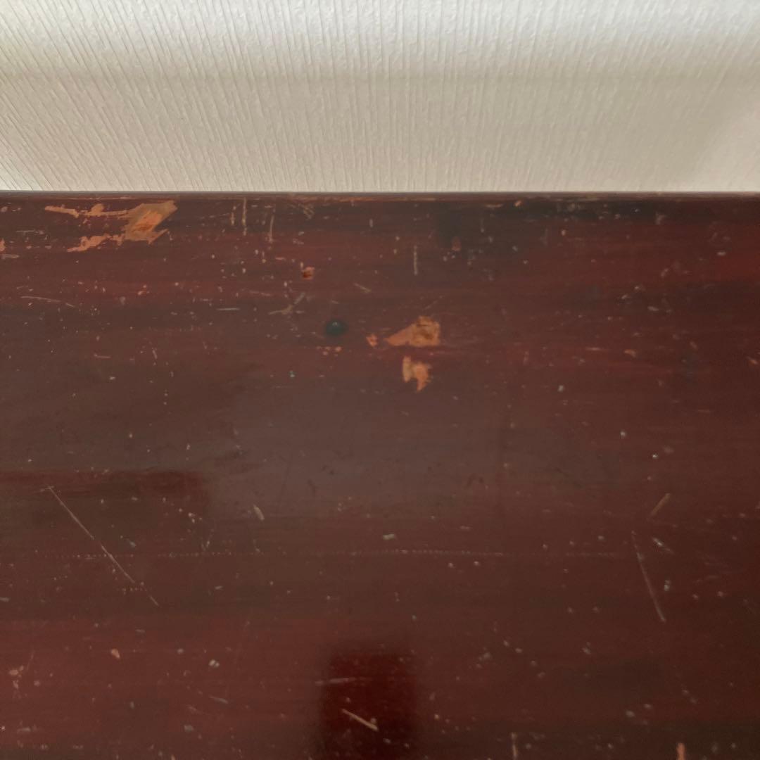 古い文机　ろくろ脚　木製ダークブラウンテーブル 引き出し付き