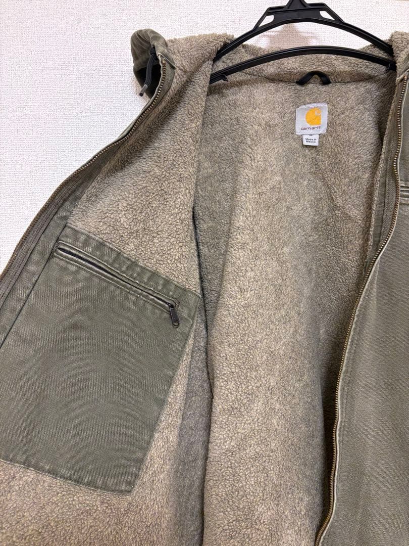 【希少最高カラー】カーハート　レザーロゴ　裏ボアダックジャケット　XL