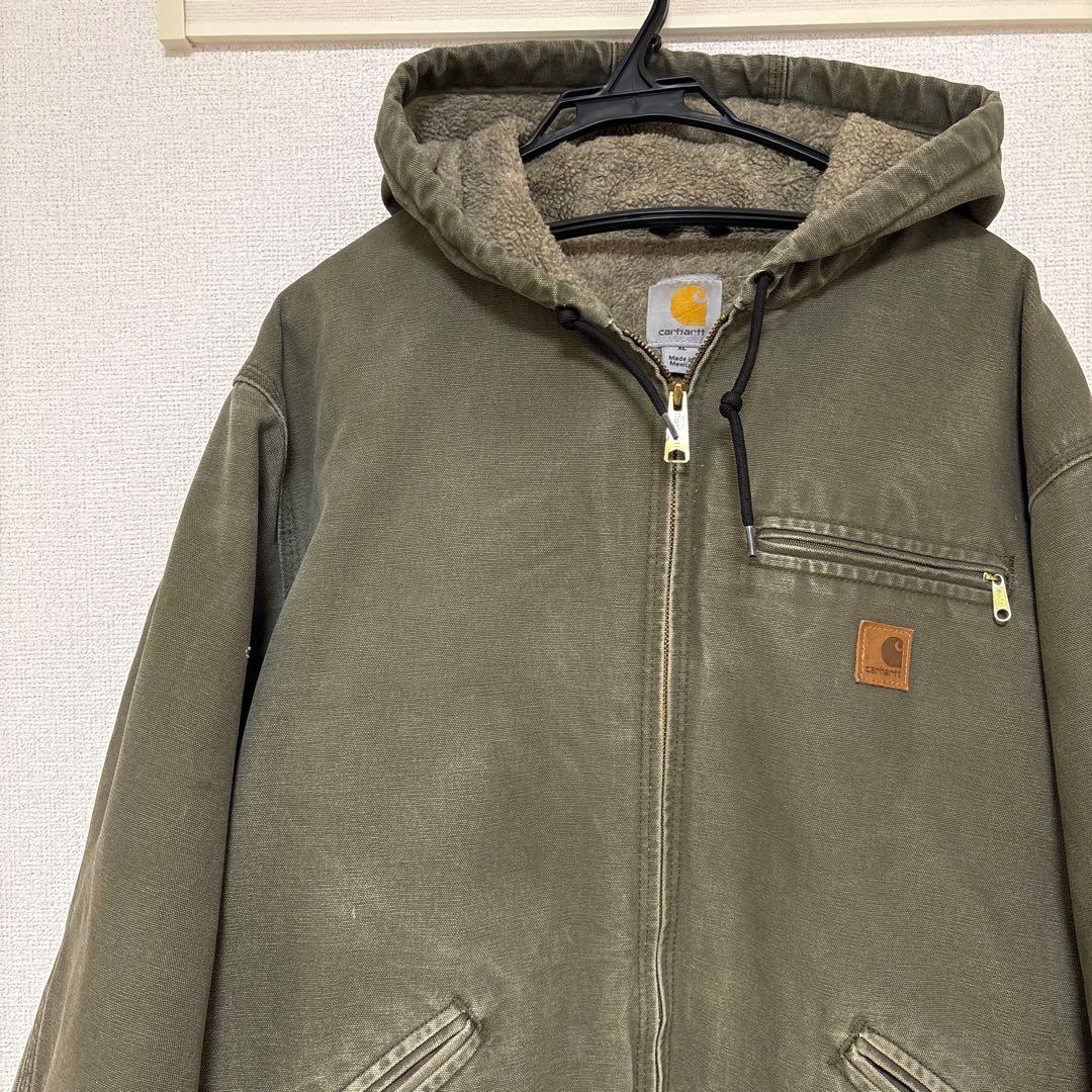 【希少最高カラー】カーハート　レザーロゴ　裏ボアダックジャケット　XL