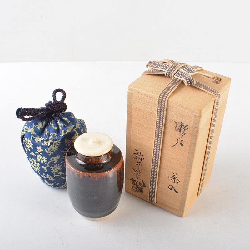 Gojyo　茶道具　加藤弥右衛門作　瀬戸茶入　仕覆付　共箱　V　R6107