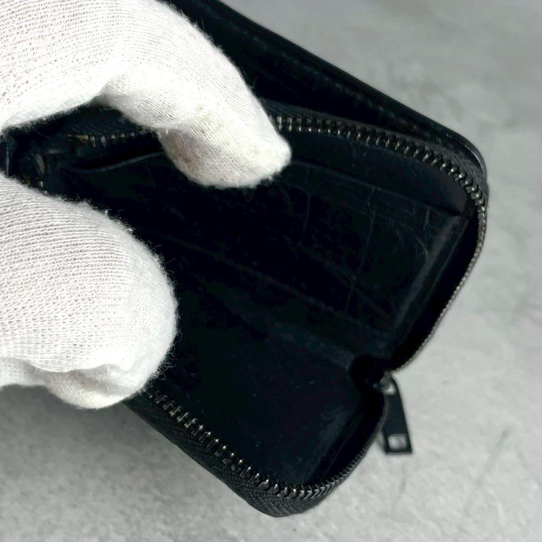 【美品 付属品完備】サンローラン 折り財布 YSL 金具 クロコ 型押し 黒色