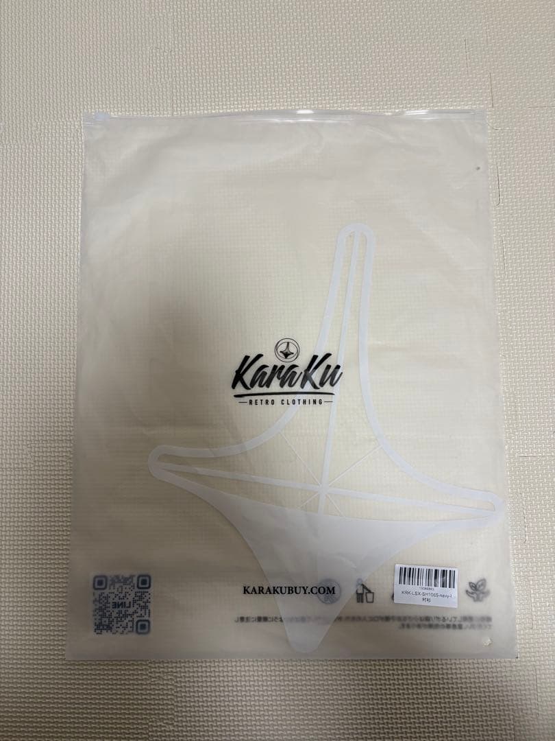 karaku 刺繍ワッペン　コーデュロイ切替裏フリースストライプシャツ