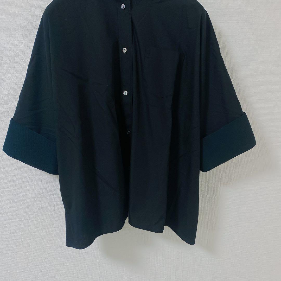sacaiポプリンバックドレープシャツ サカイ シャツ 半袖 黒