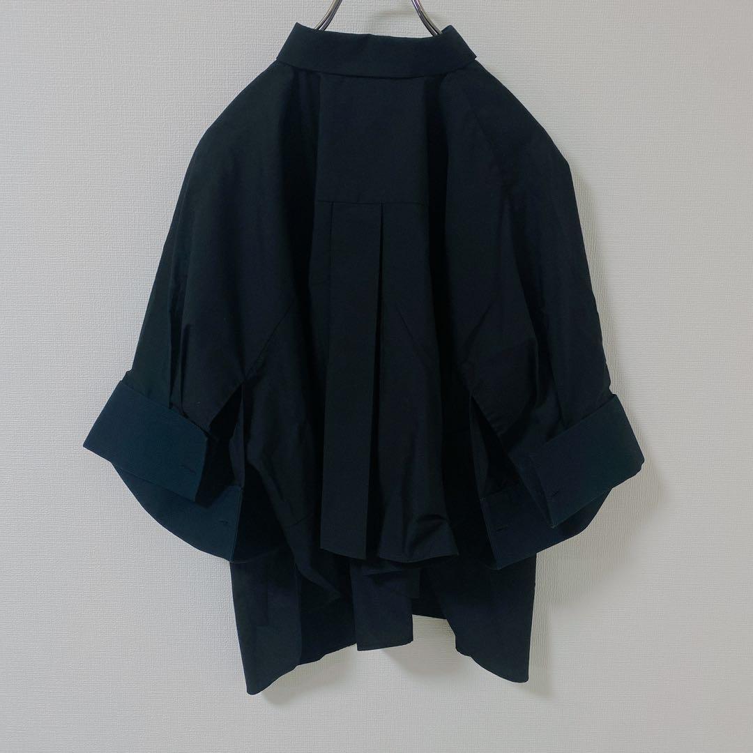 sacaiポプリンバックドレープシャツ サカイ シャツ 半袖 黒