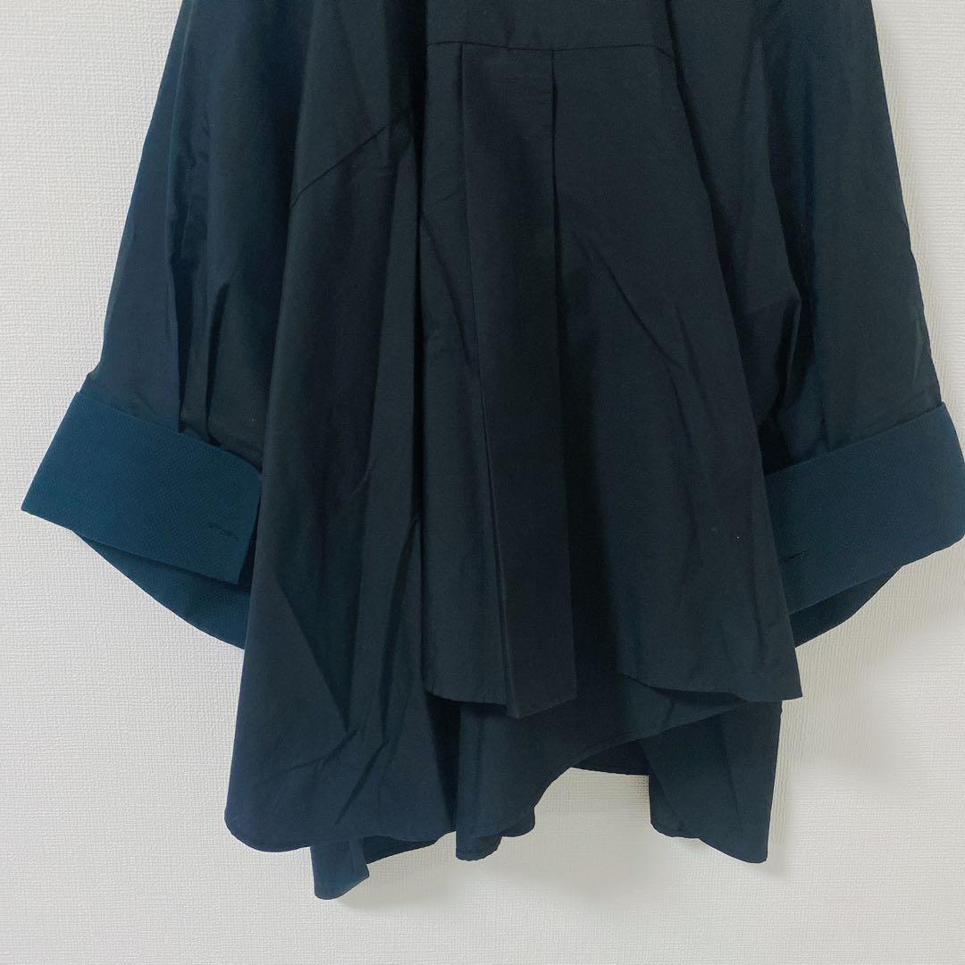 sacaiポプリンバックドレープシャツ サカイ シャツ 半袖 黒