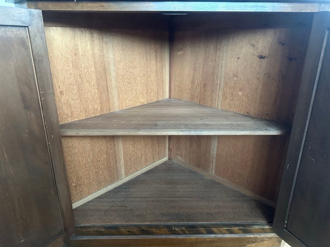 【コーナーキャビネット】国産木製　飾り棚　収納棚　面取りガラス　昭和レトロ◎