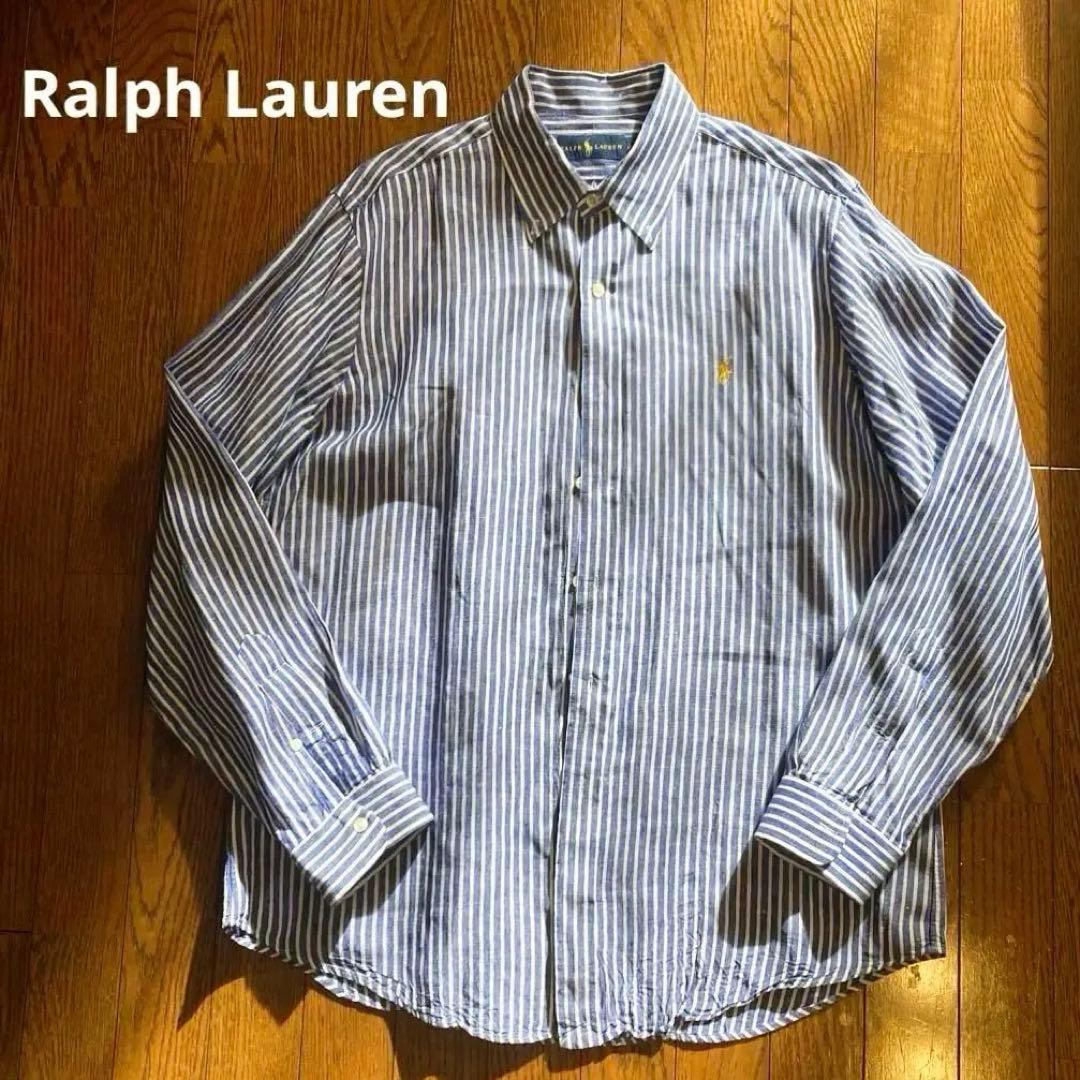 Ralph Lauren ラルフローレン ストライプシャツ　麻リネン　Lサイズ