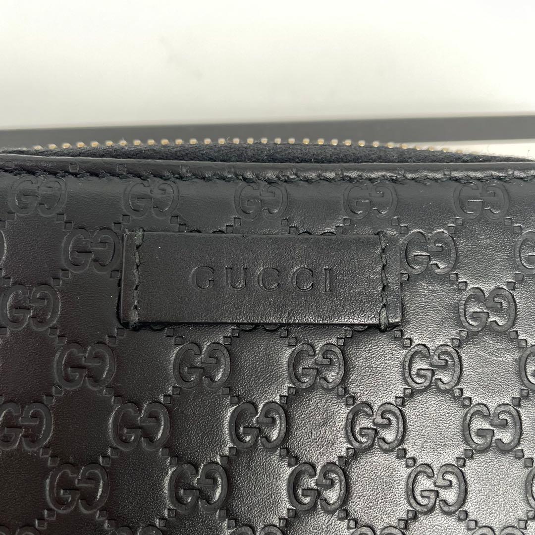 極美品 GUCCI ミディアムウォレット マイクロシマ GG レザー ブラック