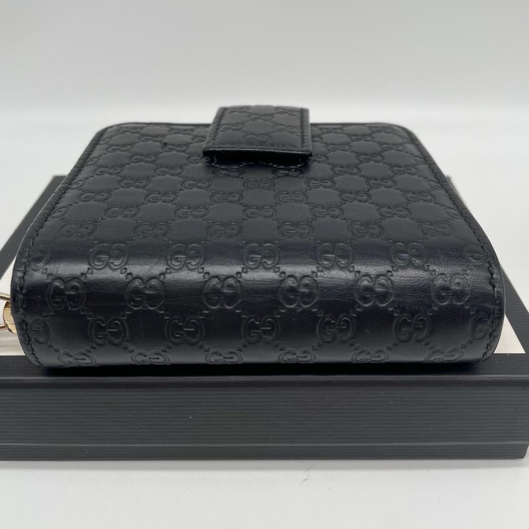 極美品 GUCCI ミディアムウォレット マイクロシマ GG レザー ブラック