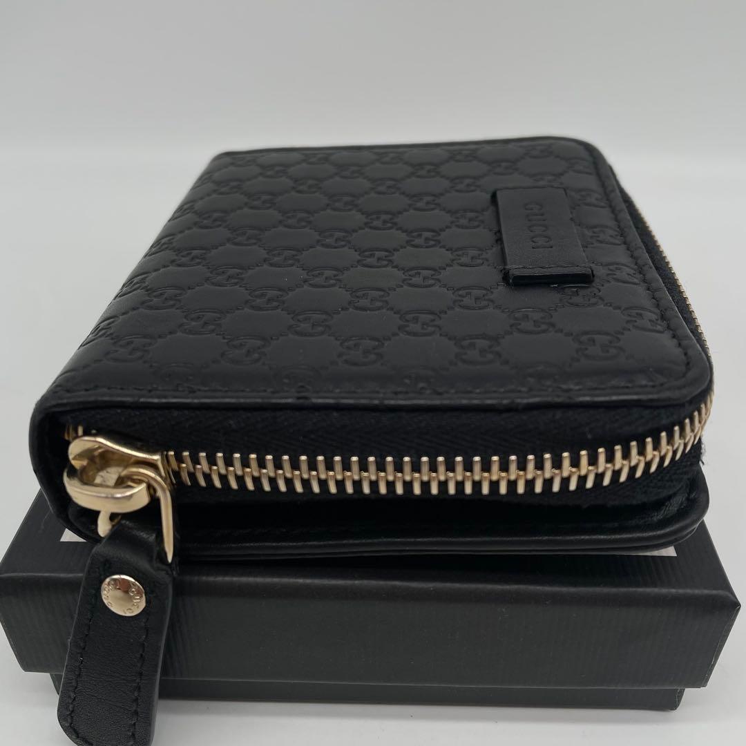 極美品 GUCCI ミディアムウォレット マイクロシマ GG レザー ブラック