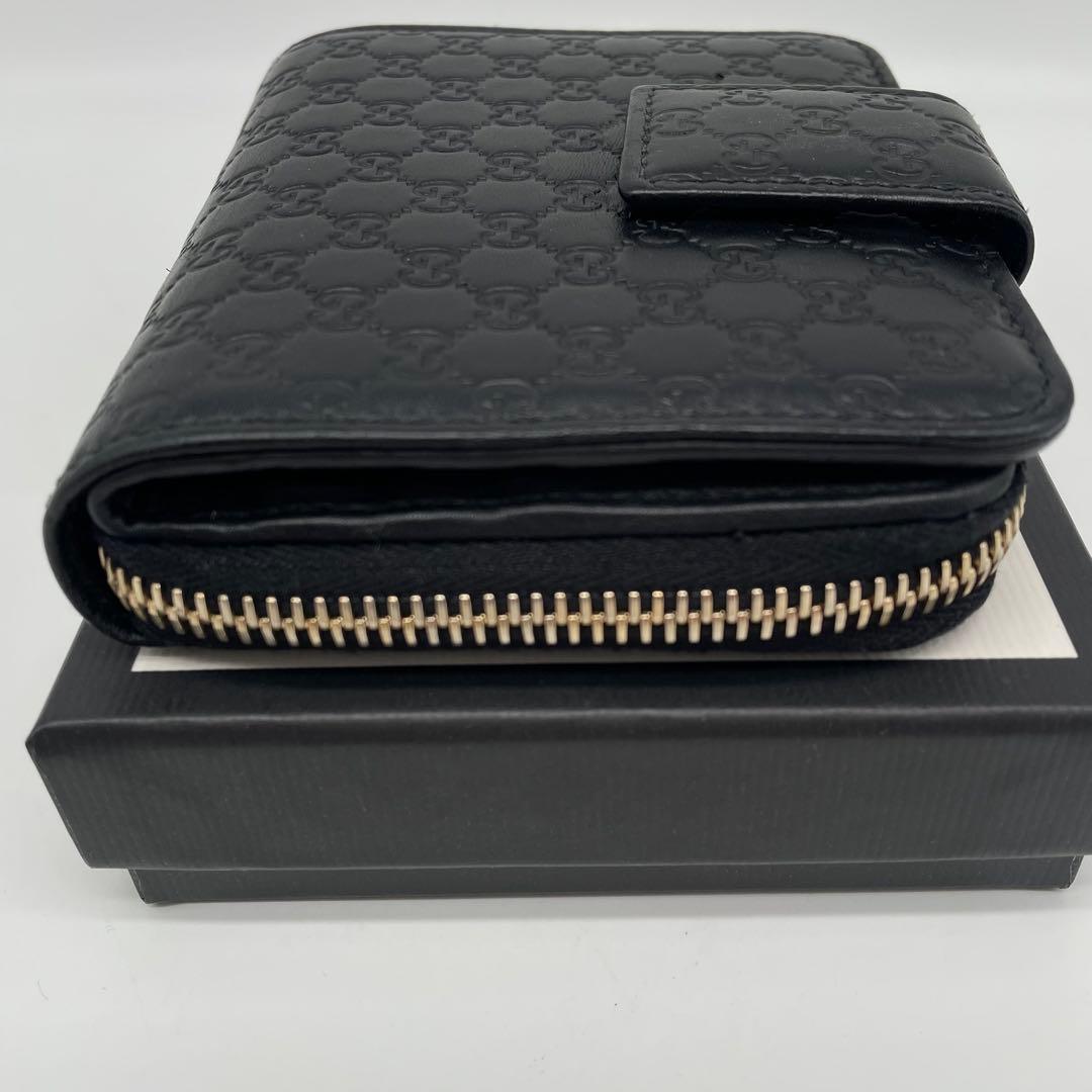 極美品 GUCCI ミディアムウォレット マイクロシマ GG レザー ブラック