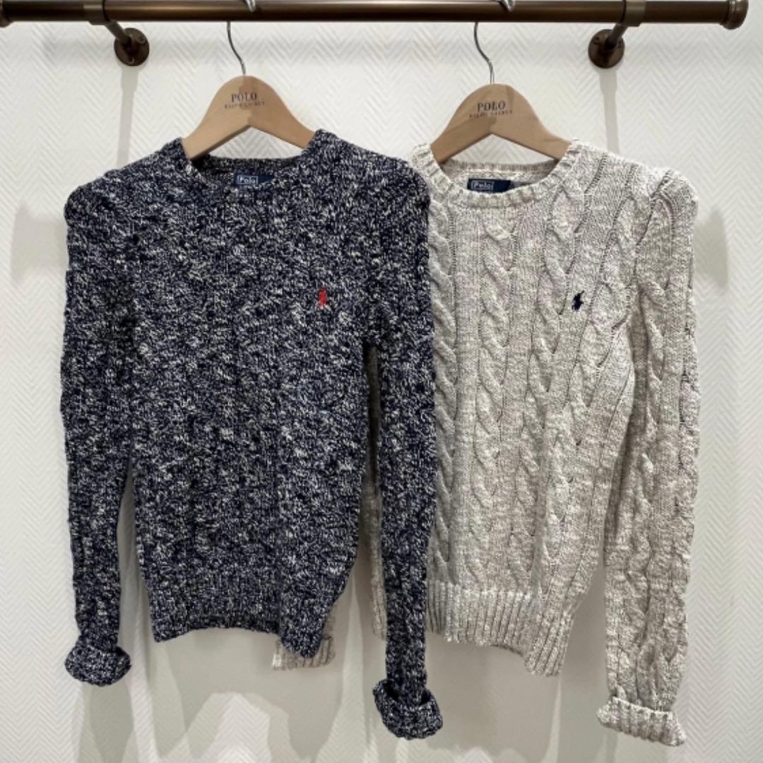 【新品】ポロラルフローレン　コットンケーブルニットセーター　ネイビー　XS