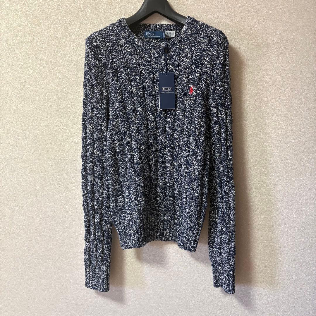 【新品】ポロラルフローレン　コットンケーブルニットセーター　ネイビー　XS
