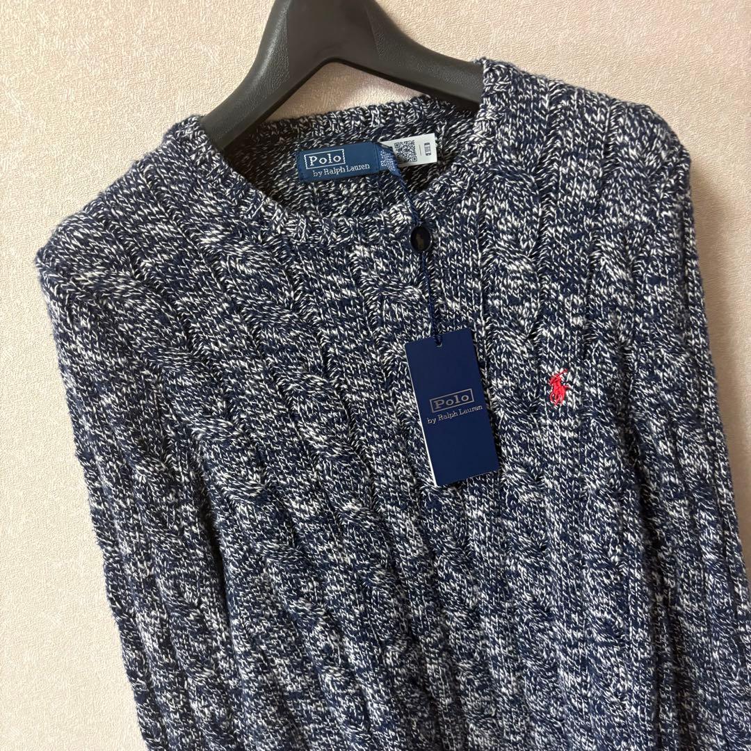 【新品】ポロラルフローレン　コットンケーブルニットセーター　ネイビー　XS