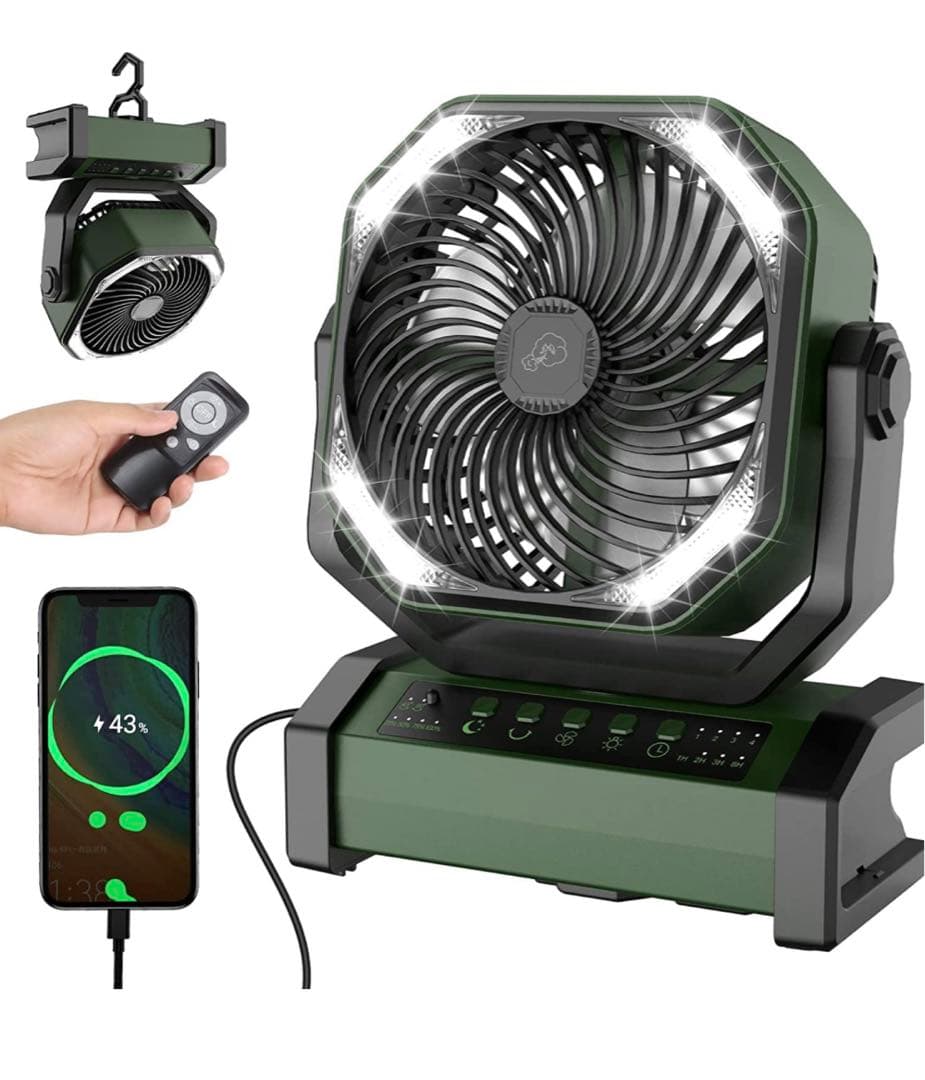 自動首振りリモコン付き 風量4段階調節 16枚高輝度LEDライト搭載 二重反転