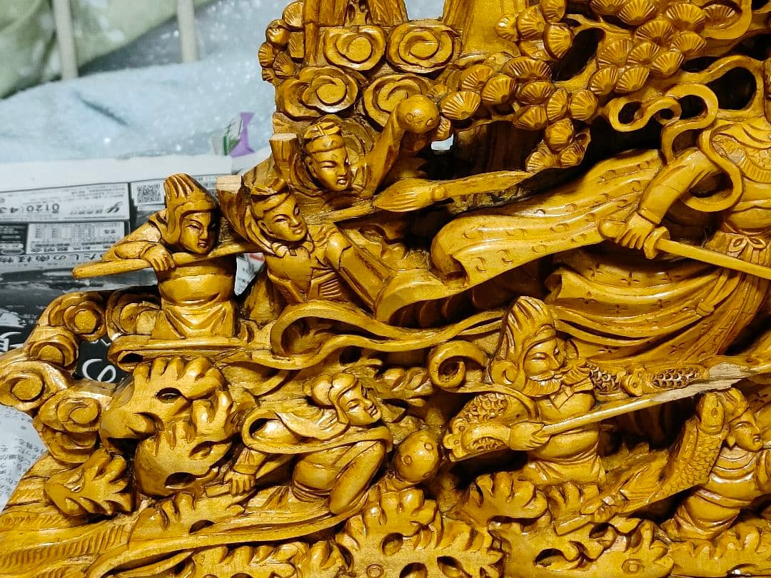 中国神話テーマ 木製彫刻 大きめ