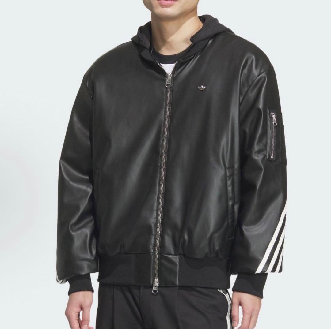 新品M adidasレザーHoodieジャケット JL7556