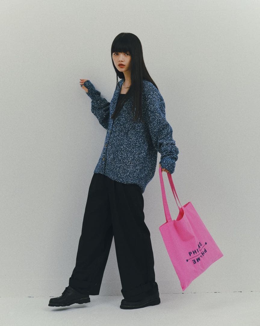 philme mix knit cardigan (unisex、navy)