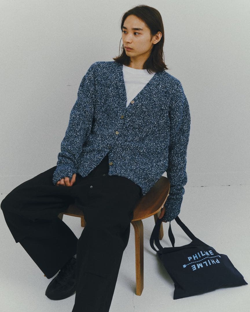 philme mix knit cardigan (unisex、navy)