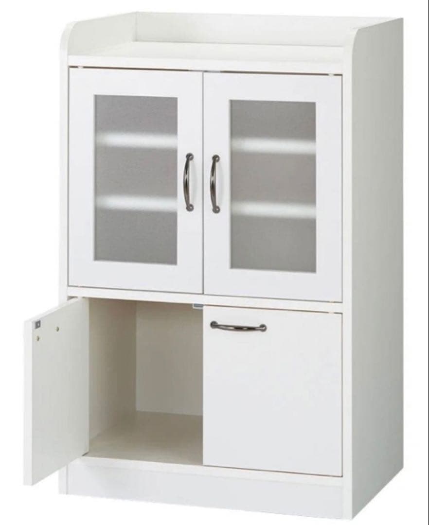 ホワイト食器棚 ガラス扉付き 中型　ミニ食器棚