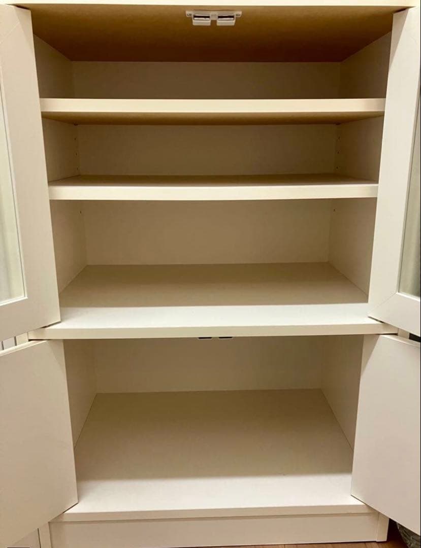 ホワイト食器棚 ガラス扉付き 中型　ミニ食器棚