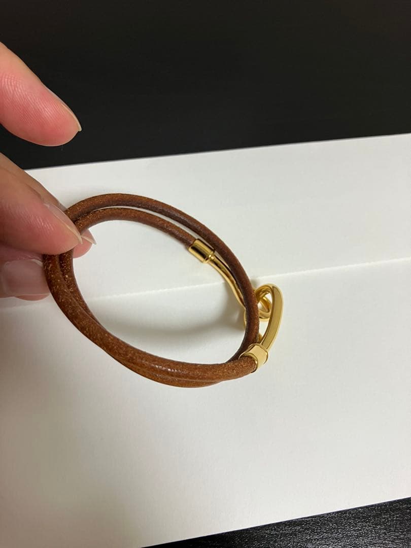 HERMES エルメス ジャンボ 茶×金 二重 ブレスレット