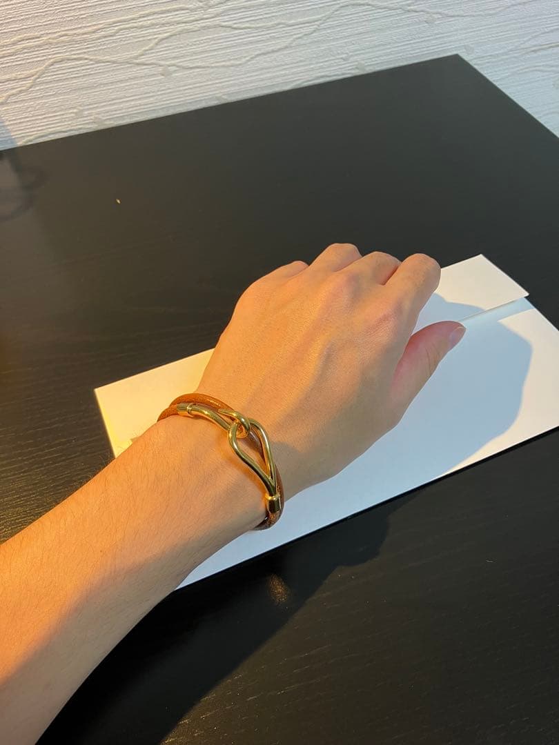 HERMES エルメス ジャンボ 茶×金 二重 ブレスレット