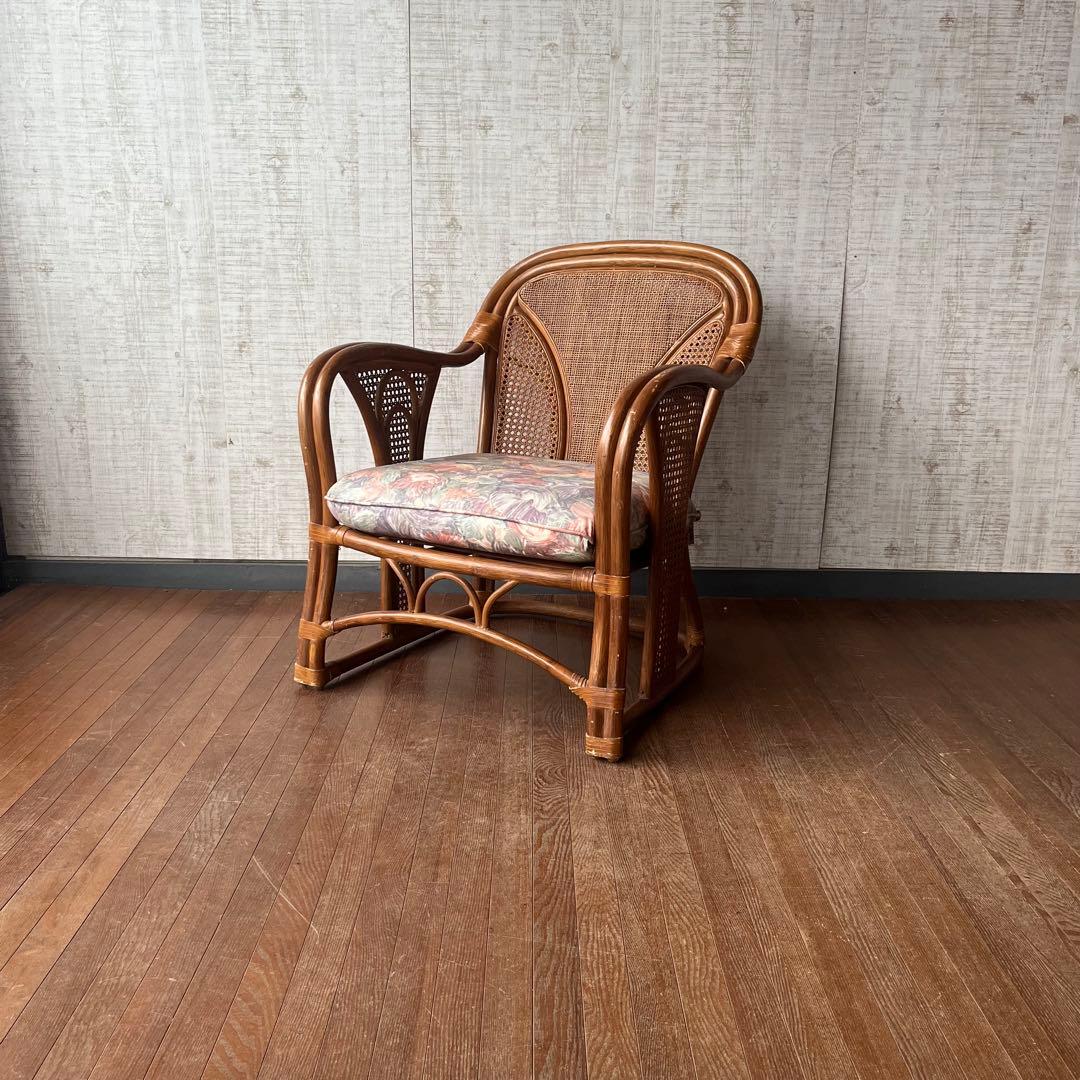 【アンティーク】② 籐 ラタンチェア アームチェア 椅子 クッションチェア