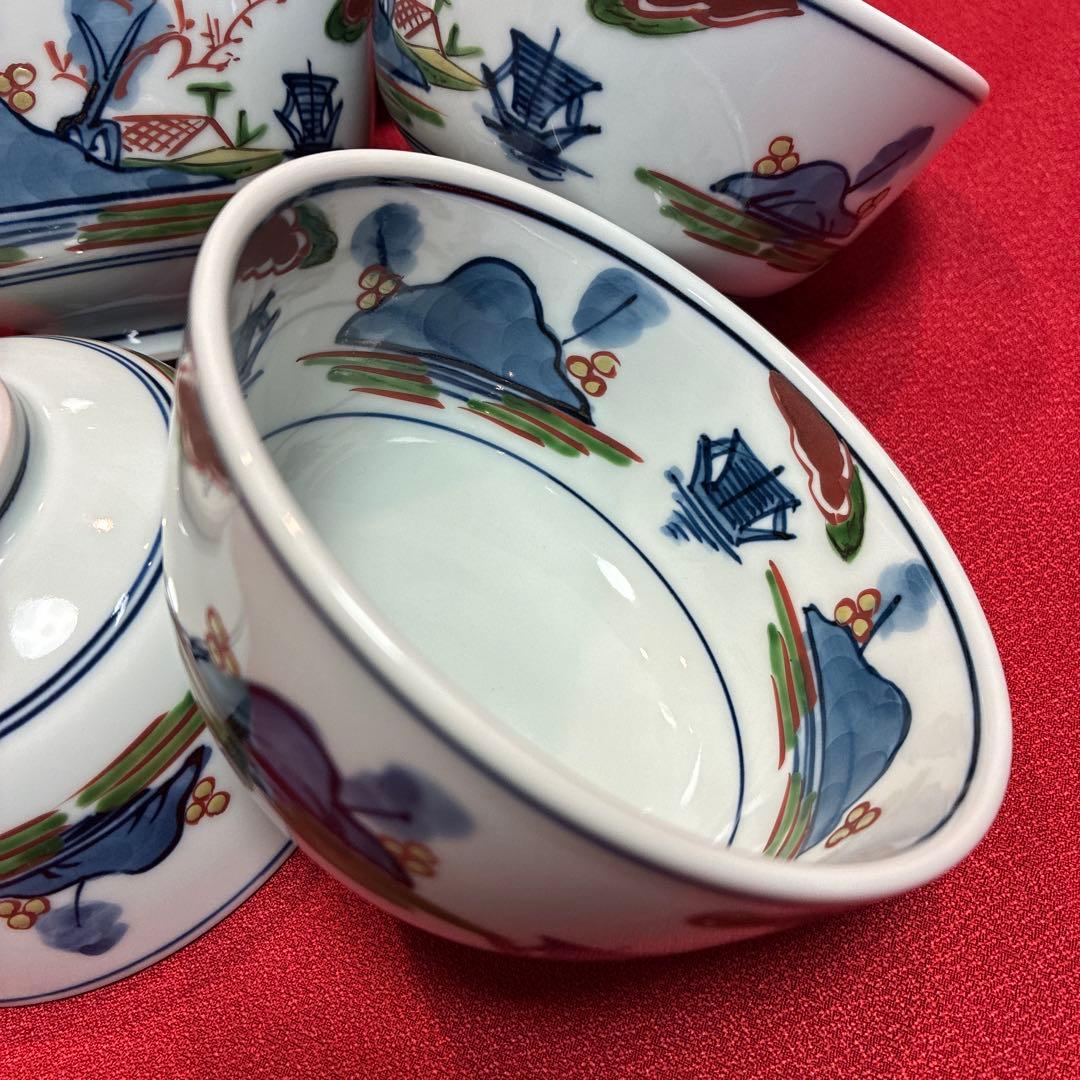 有田焼源右衛門窯　染錦山水絵茶碗