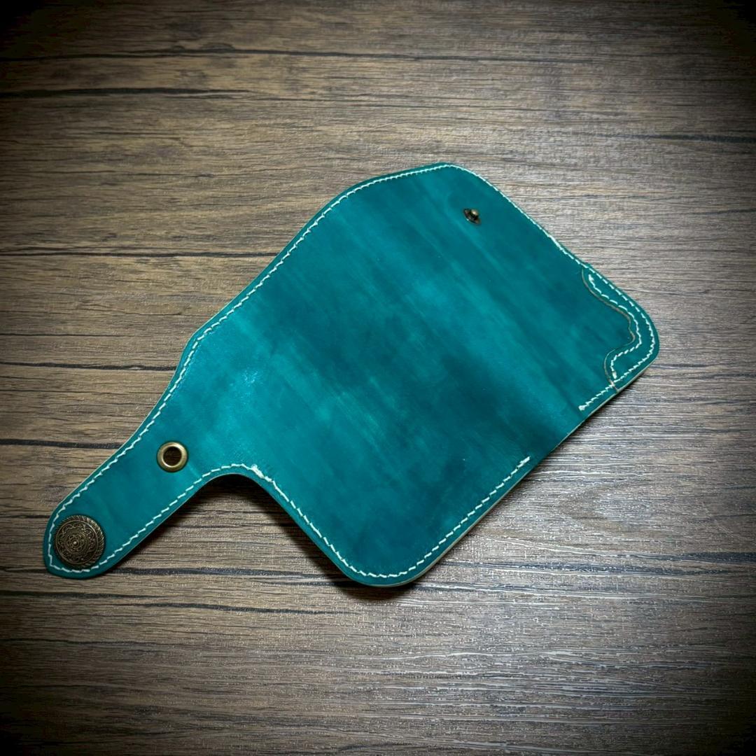 総手縫い ミドルウォレット メンズ財布 ヌメ 本革 ハンドメイド グリーン 緑
