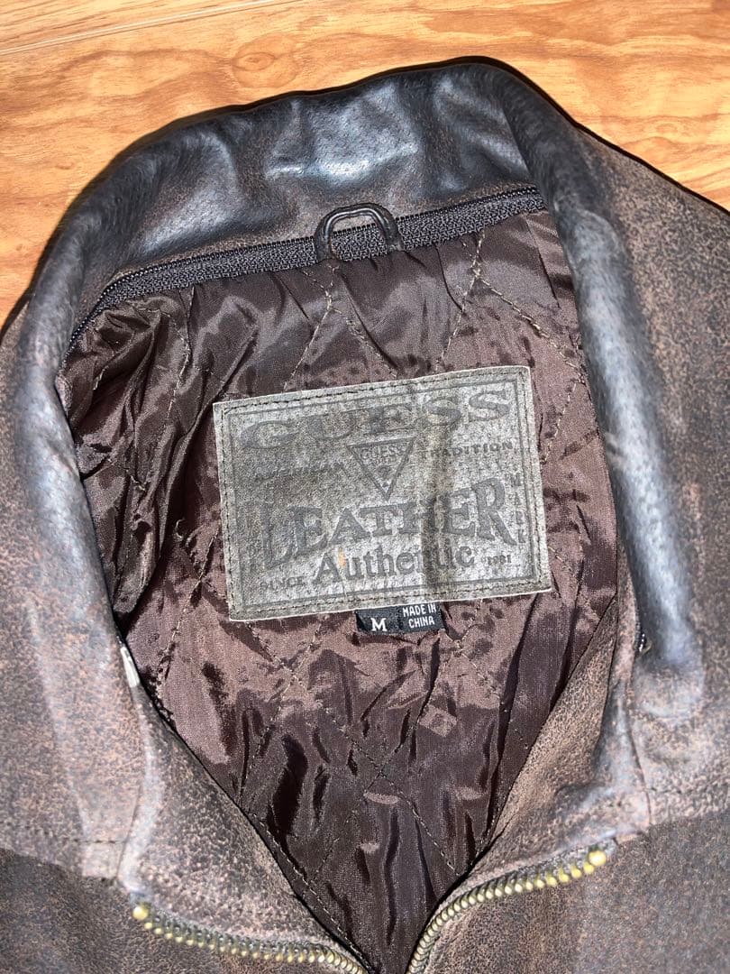 【希少】guess leather レザージャケット ヴィンテージ ワッペン