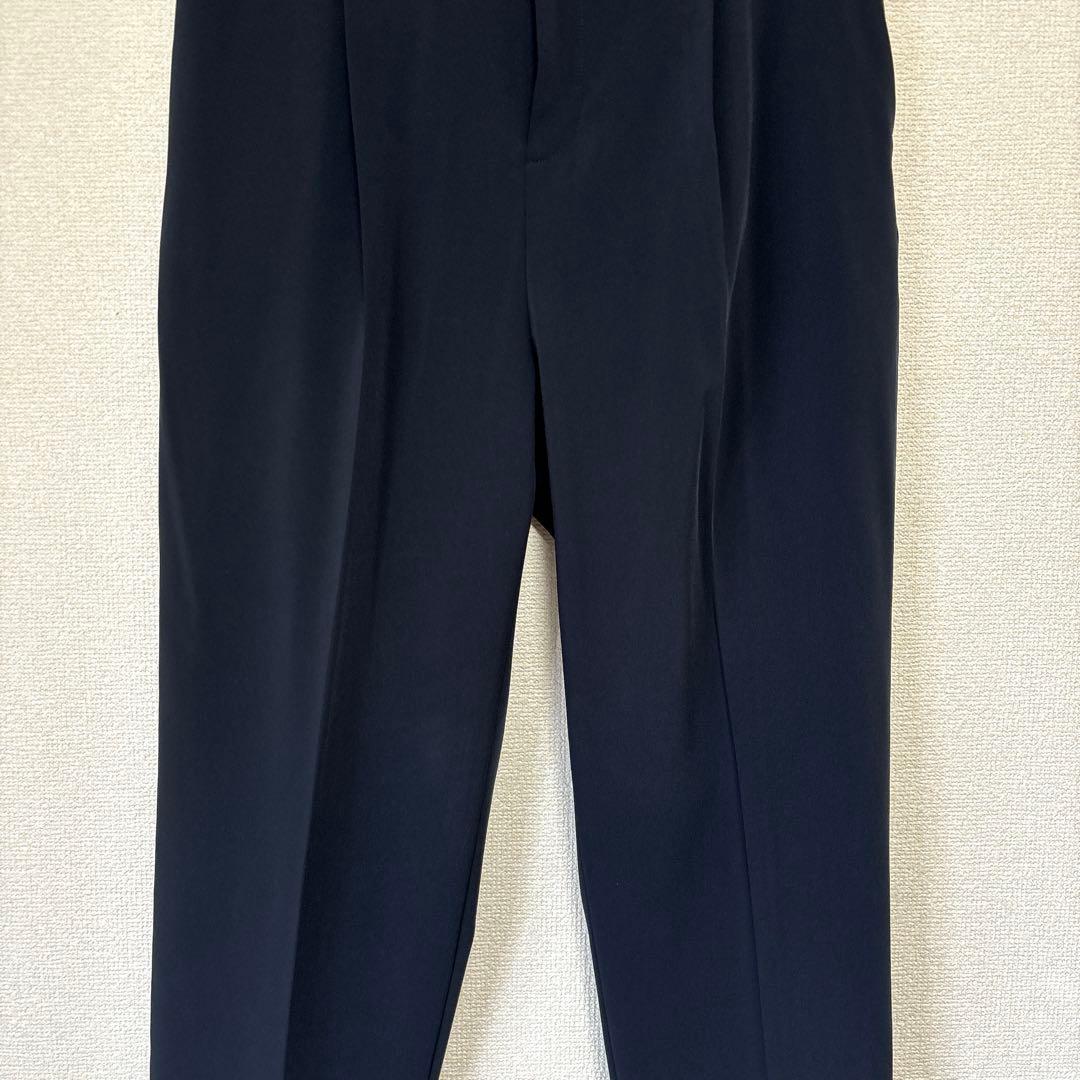 極美品✨インディヴィ パンツスーツ セットアップ ノーカラー LL・XL 紺色